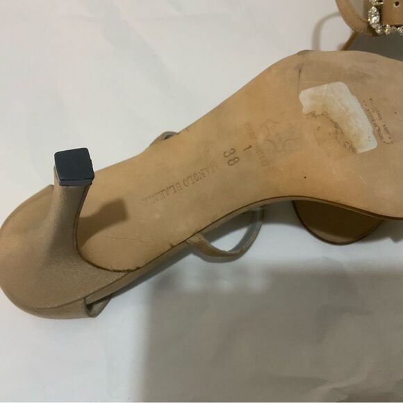 Manolo Blahnik Stiletto Heels beige sandals heels jeweled accent size 38 - Picture 8 of 12
